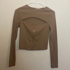 Cute Brown Zip Top